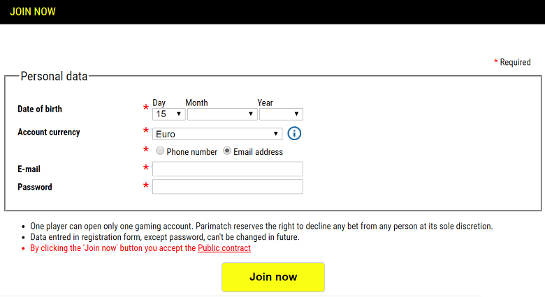 Parimatch registracija