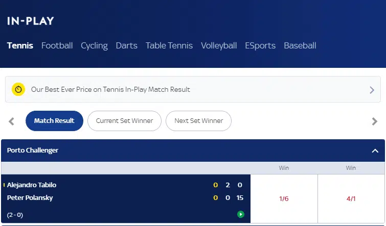 Sky Bet Inplay sportok