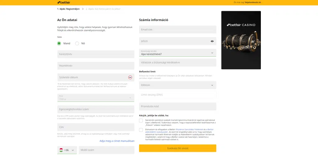 Betfair Regisztráció