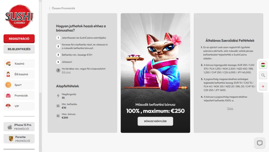 Sushi Casino Üdvözlő Bónusz a Kaszinóhoz